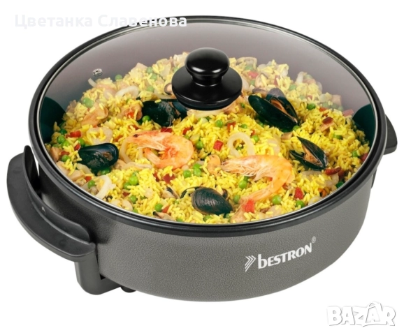 Електрически тиган Bestron AHP1500Z XL, многофункционален тиган с диаметър 32 см, стъклен капак 