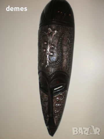 Африканска маска от абанос и мед-5+, снимка 5 - Антикварни и старинни предмети - 50887752