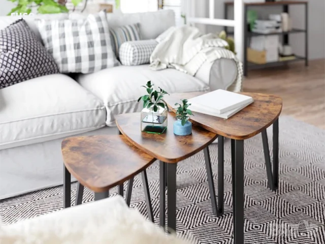 НОВИ! Комплект 3 броя холни маси модерен дизайн МДФ и стомана, снимка 7 - Маси - 50540965