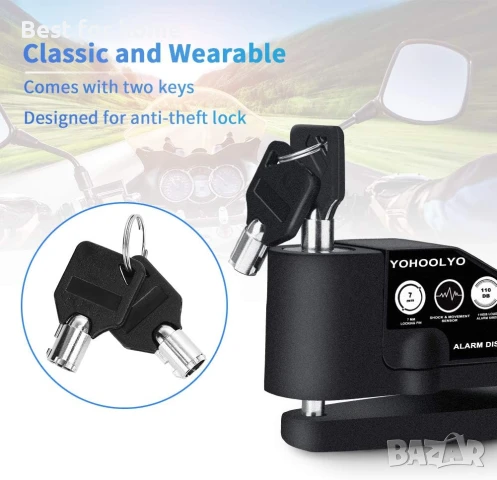 YOHOOLYO Дискова ключалка за аларма против кражба за мотоциклет ,велосипеди,  скутери, снимка 3 - Аксесоари и консумативи - 50591403