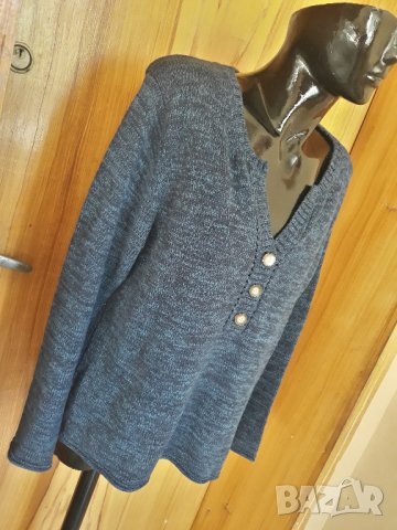 Тъмно синя дебела блуза плетиво с 3 копчета ХЛ, снимка 2 - Блузи с дълъг ръкав и пуловери - 34414955