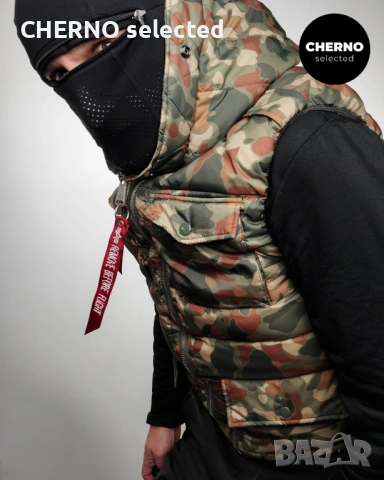 Мъжки камуфлажен елек с качулка ALPHA INDUSTRIES Camouflage Hooded Field Vest L•M  Нов без етикети , снимка 9 - Якета - 53307259