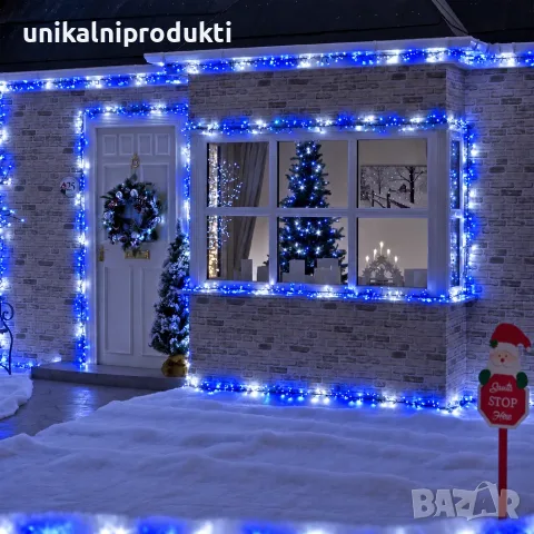 Коледни лампички 10м син + бял 100 диода с 8 програми 