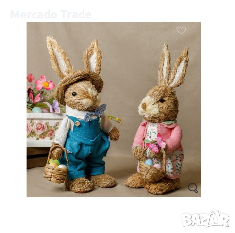Великденска фигура Заек Mercado Trade, Син гащеризон, 47см