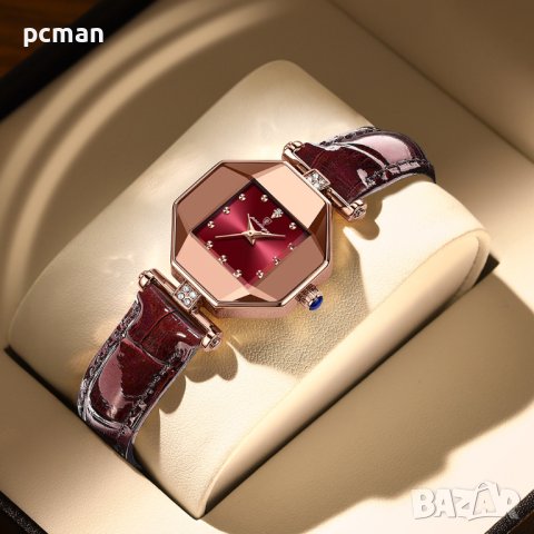 Podagar Gold Red CH0011 Луксозен дамски кварцов часовник с кожена каишка, снимка 2 - Дамски - 40338619