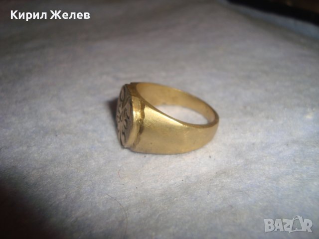 СТАР РЕТРО АРТ ДЕКО РЪЧНО ОРНАМЕНТИРАН ПОЗЛАТЕН ПРЪСТЕН от НЕРЪЖДАЕМА СТОМАНА с ПЕЧАТИ 585 14К 27573, снимка 6 - Антикварни и старинни предмети - 37497482