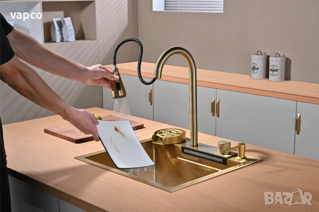 Златна мултифункционална кухненска мивка 50см, снимка 7 - Мивки - 50954067