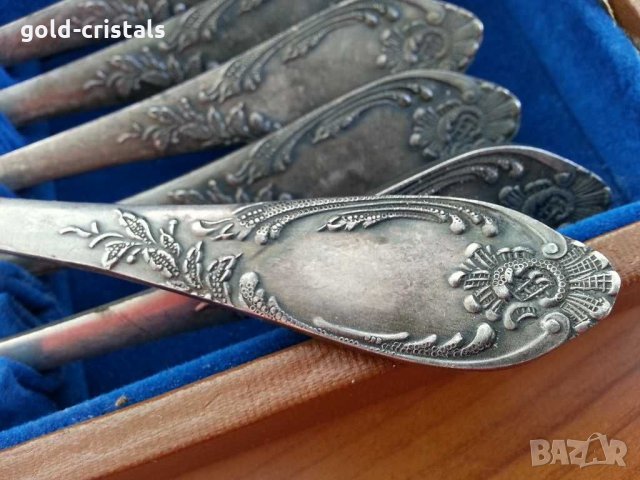 Руски посребрени лъжици в кутия, снимка 7 - Антикварни и старинни предмети - 30635067