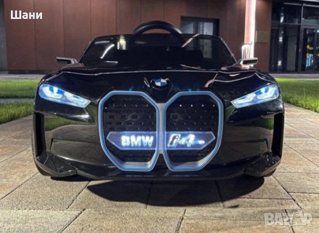 Акумулаторна кола BMW I4 12V с отварящи се врати меки гуми и кожена седалка, снимка 4 - Детски велосипеди, триколки и коли - 51610798