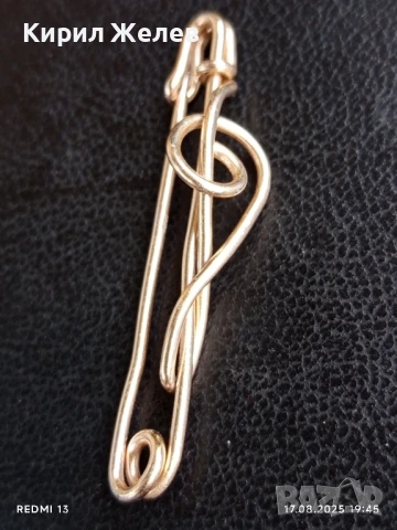 Позлатена винтидж брошка музикална игла рядка 70201