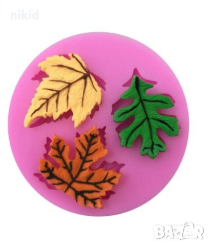 3 големи Есенни широколистни листа листо силиконов молд форма фондан шоколад гипс смола декор, снимка 3 - Форми - 31335373