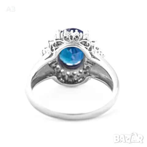 Пръстен с 3.56 карата сапфир и диаманти - Платина, снимка 5 - Пръстени - 48435992