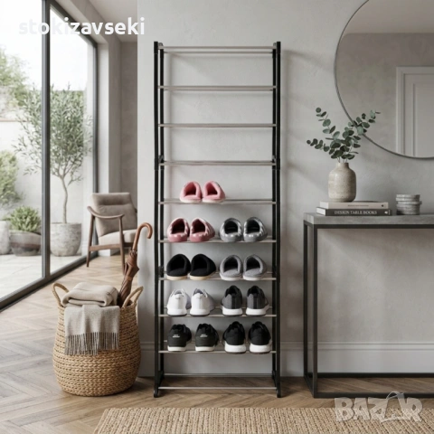 Метален органайзер за обувки XXL, 10 нива, за 30 чифта, снимка 5 - Други стоки за дома - 54082692