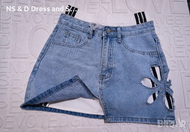 Дамска къса дънкова пола атрактивен модел , снимка 2 - Поли - 50073704