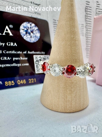 Сребърен пръстен с мойсанит (Диамант) 7 карата, снимка 4 - Пръстени - 54355658