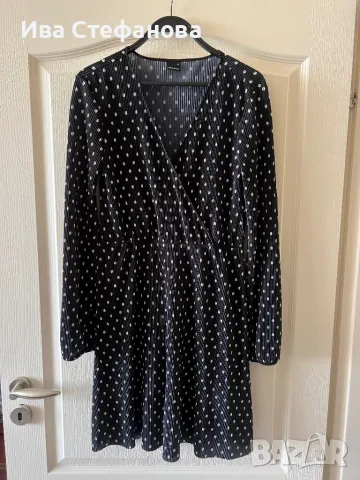 Нова ежедневна елегантна чаровна къса черна рокля на бели точки плисе солей 