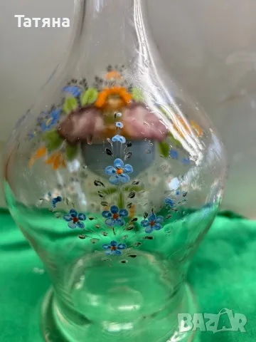 Стъклена бутилка, гарафа, ръчно изрисувана, винтидж, снимка 2 - Антикварни и старинни предмети - 49707727