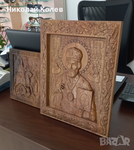 Икона "Свети Георги-победоносец".Машинна дърворезба., снимка 6 - Икони - 49846575