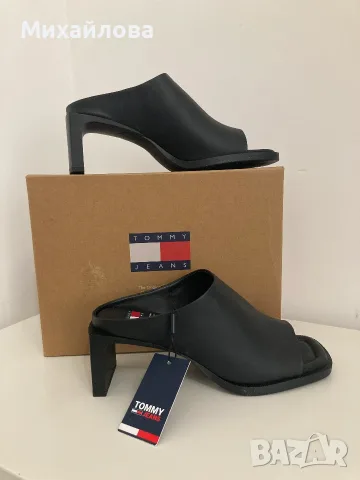 Кожено сабо с ток на Tommy Jeans, Черено, ново с етикет, размер 40, снимка 2 - Дамски обувки на ток - 55795233