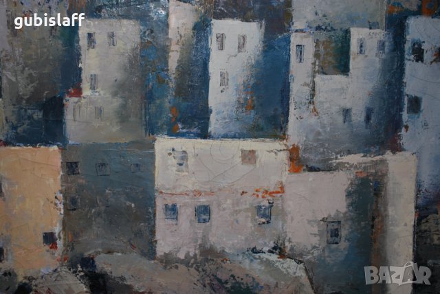 Стара огромна картина, градски пейзаж, Цв. Цветков,1982, снимка 9 - Картини - 31180718