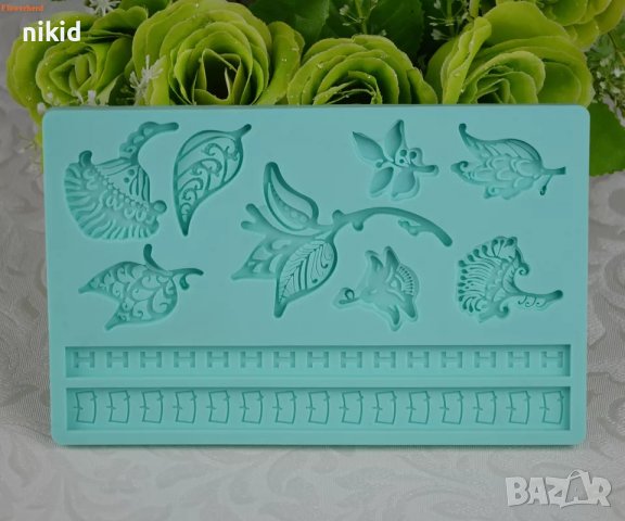 цвете цветя листо кант борд дантела силиконов молд форма фондан декор торта украса