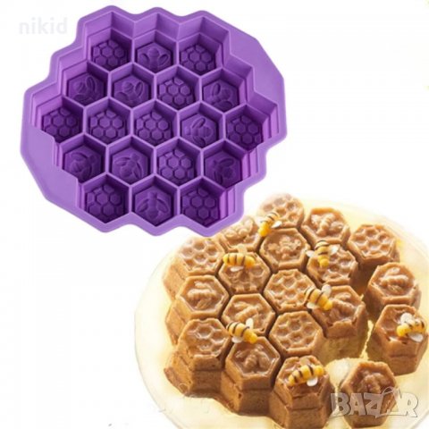 19 килийки голям пчелна медена пита силиконов молд форма за шоколадови бонбони желе гипс фондан, снимка 1 - Форми - 21544924