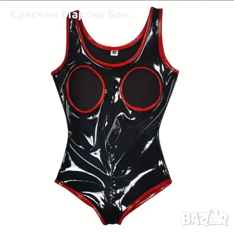 Боди ВИСОКО Блясък черно червен латексов плюш/с.м.л.хл.до 5хл