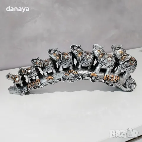 5487 Сувенир статуетка 7 слончета вървящи върху рог, снимка 4 - Статуетки - 48110774