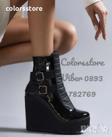 Боти на платформа - черен лак - B2001, снимка 2 - Дамски боти - 43323047