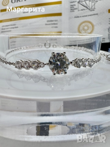 Сребърна гривна с мойсанит (диамант) 1 карат , снимка 8 - Гривни - 52261442