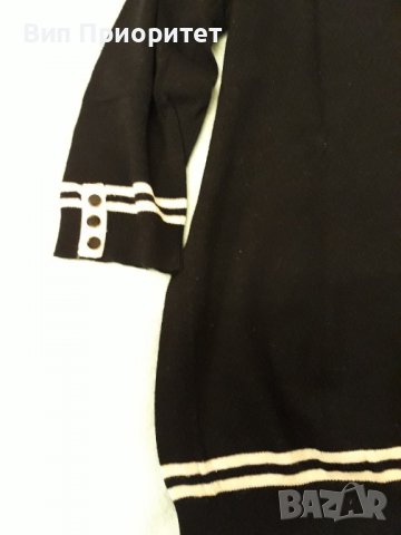 Свободна черна блуза 3/4 ръкав с бяла гарнитура и кокетни копчета сребърни, фино плетиво , снимка 12 - Блузи с дълъг ръкав и пуловери - 37414688