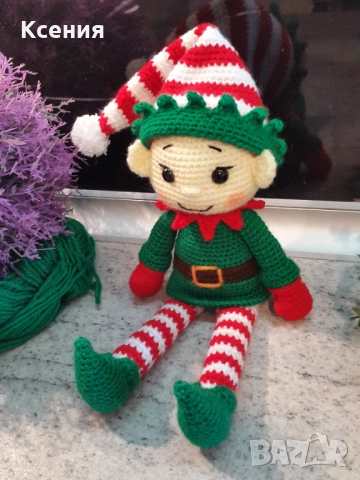 Плетена играчка Елф, Плетени, ръчно изработени, Подарък за Коледа