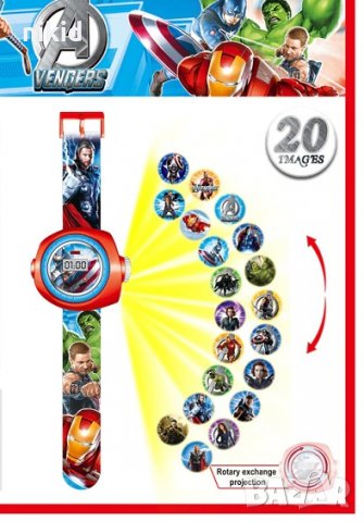Avengers Отмъстителите герои Капитан Америка Хълк Айрън 3D детски часовник прожектор