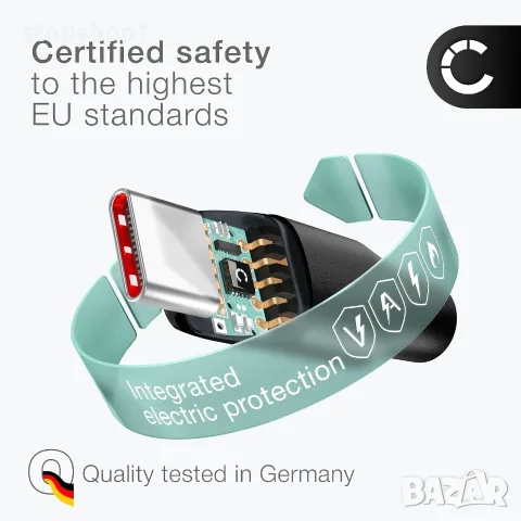 CELLONIC 1x USB C Type C кабел за данни, съвместим с Huawei P30 Lite, Pro 3.1, 1 м, найлон, сив/чер, снимка 5 - USB кабели - 55890145