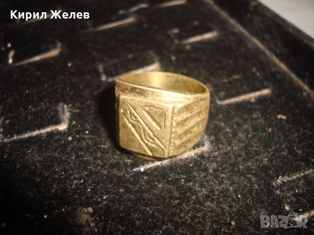 СТАР ПОЗЛАТЕН БРОНЗОВ ПРЪСТЕН ОРНАМЕНТИРАН РЪЧНО МАЙСТОРСКА АРТ ДЕКО ИЗРАБОТКА МАСИВЕН 21879, снимка 3 - Пръстени - 33962719
