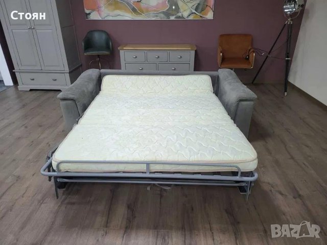 Светло сив диван тройка от плат с функция сън, снимка 4 - Дивани и мека мебел - 44297924