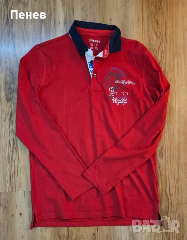 Мъжка червена блуза с яка, снимка 2 - Спортни дрехи, екипи - 49454442