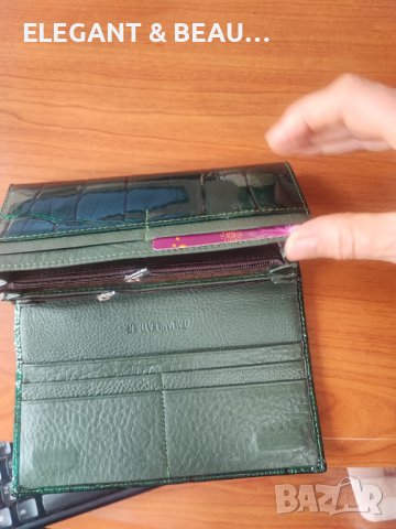 Лачено дамско портмоне от естествена кожа  с вътрешен монетник, снимка 3 - Портфейли, портмонета - 37930623