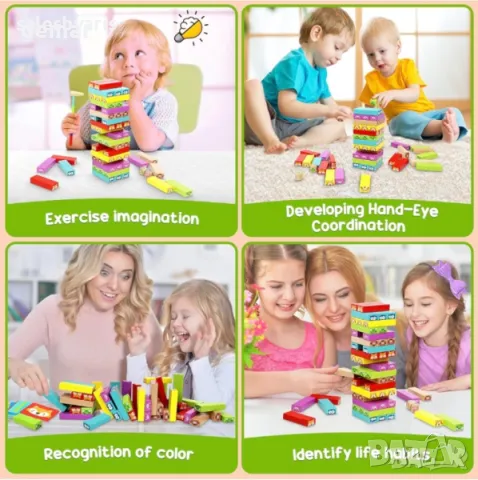 COOLJOY Дървена падаща кула за деца 3+, Игри за подреждане, снимка 6 - Образователни игри - 49844365