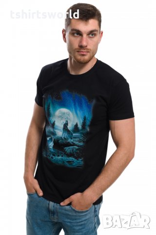 Нова мъжка тениска с дигитален печат Вълк, пълнолуние, Серия вълци, снимка 3 - Тениски - 28950295