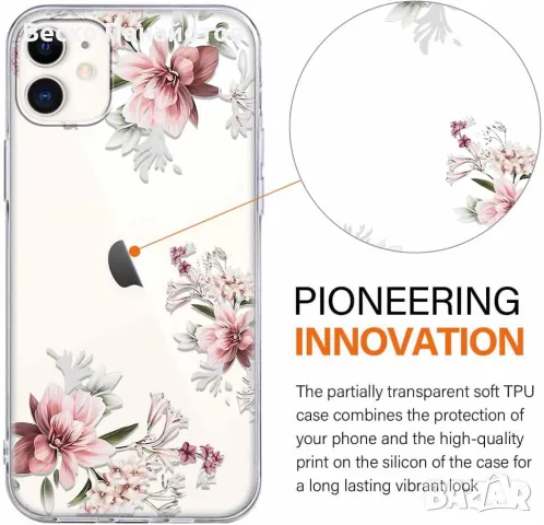  Калъф за iPhone 11 6.1", тънък, мек силикон с дизайн на розови цветя, снимка 4 - Калъфи, кейсове - 49466296