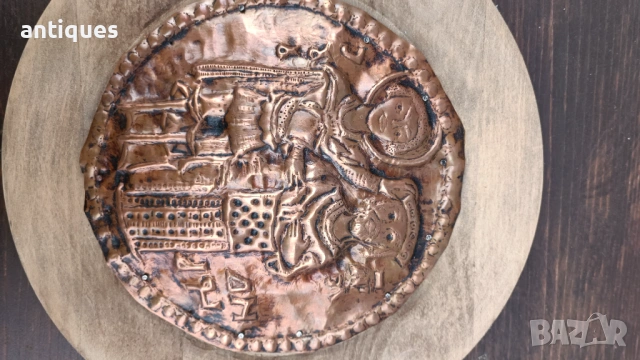 Стара българска медна икона - кована мед - Архангел Михаил и старозаветен пророк Аарон, снимка 4 - Антикварни и старинни предмети - 53255581