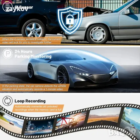 4K предна и задна камера за табло, камера на таблото с 5G WiFi GPS, снимка 3 - IP камери - 49230002