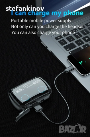 Безжични слушалки M10, TWS, Bluetooth 5.1, 2000mAh батерия, снимка 6 - Слушалки и портативни колонки - 52814887