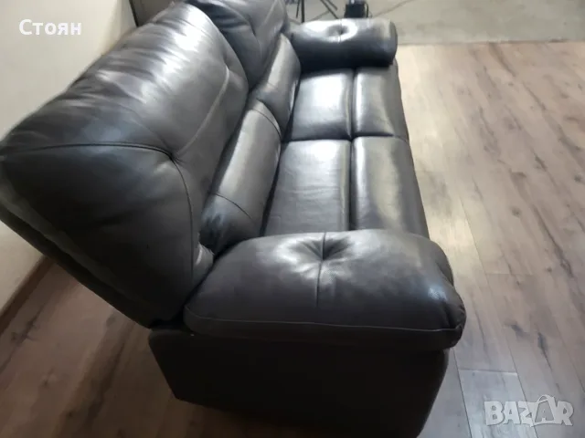 Сив кожен диван тройка, снимка 3 - Дивани и мека мебел - 56509733