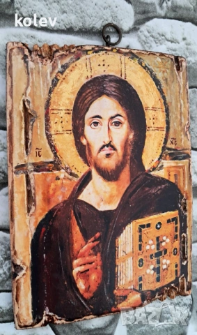 Икона Исус Христос Пантократор 18/13 см, художествен декупаж, снимка 4 - Икони - 54309322