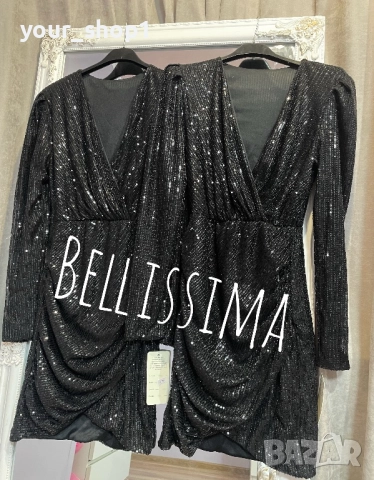 Елегантна къса рокля с пайети дълъг ръкав , снимка 2 - Рокли - 52682863