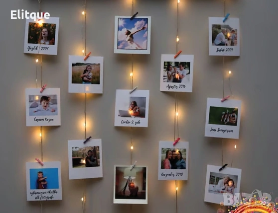 Персонализирана Фото Висулка от Масив – 12 Снимки, Щипки, 3 м LED Светлина, Ютено Въже  , снимка 9 - Подаръци за жени - 53083892