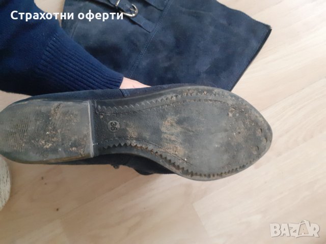 Тъмно сини Ботуши от естествен велур, снимка 6 - Дамски ботуши - 35421936
