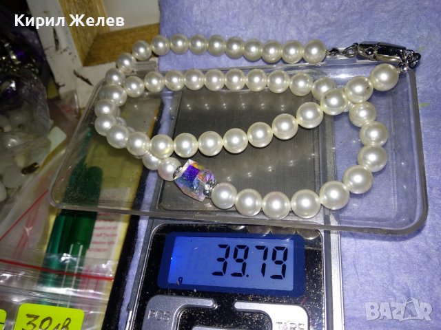 СКЪПОЦЕННО ПЕРЛЕНО КОЛИЕ КУЛТИВИРАНИ ПЕРЛИ с ЮВЕЛИРНО ФАСЕТИРАН ПЛАНИНСКИ КРИСТАЛ 34775, снимка 5 - Колиета, медальони, синджири - 39179663